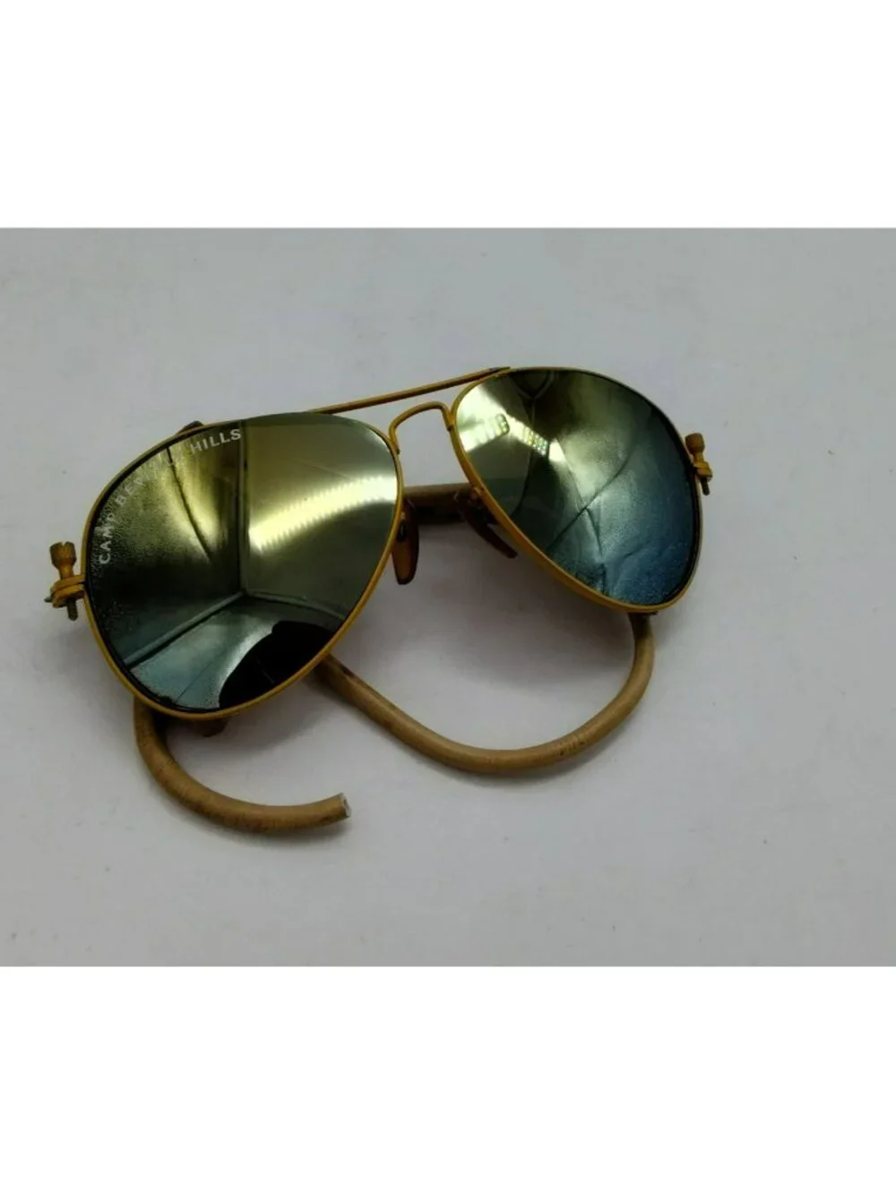 80s Camp Beverly Hills Glacier Glasses Aviator Yellow Frame Leather Side Shields